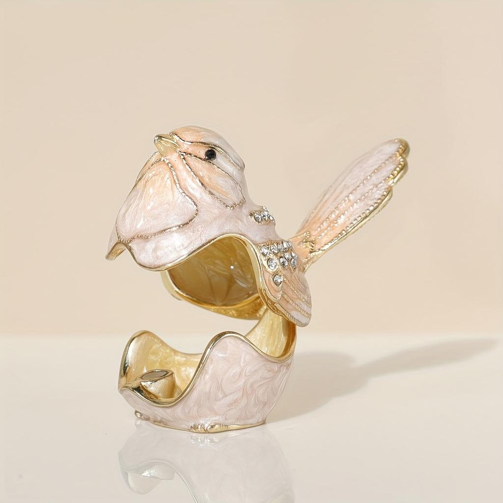Mini Bird Trinket Box Metal Enameled Animal Figurines Collectable Wedding Jewelry Ring Holder Organizer Home Decor Delicate Gift