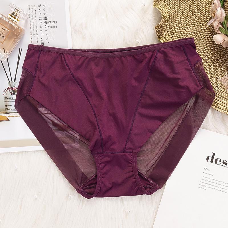 "Women's Seamless Ice Silk Mesh Mid-Waist Briefs: Breathable, Sexy, and Comfortable with Pure Cotton Crotch."