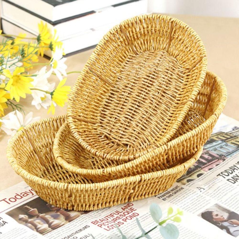 Household Rattan Woven Serving Baskets Cake Dim Sum Tray  Restaurant Serving Tabletop Display