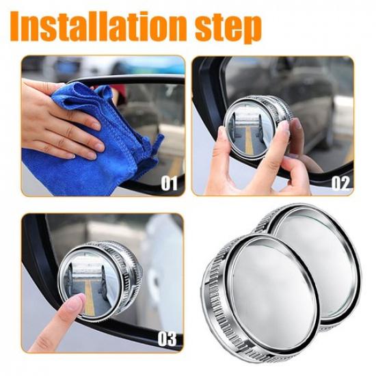 2x Car Reversing Rearview Mirror 360° Rotating Blind Spot Mirror Suction Cup