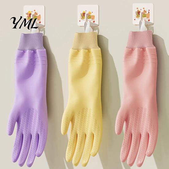 Reusable Rubber Gloves Fleece Lined Dishwashing for Housework, Waterproof PVC Cleaning Gloves, Anti-slip Thermal Kitchen Grip Warm Velvet Lining