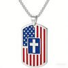 American Flag Stars and Stripes Trendy Fashion Lettering Cross Dog Tag Pendant Necklace