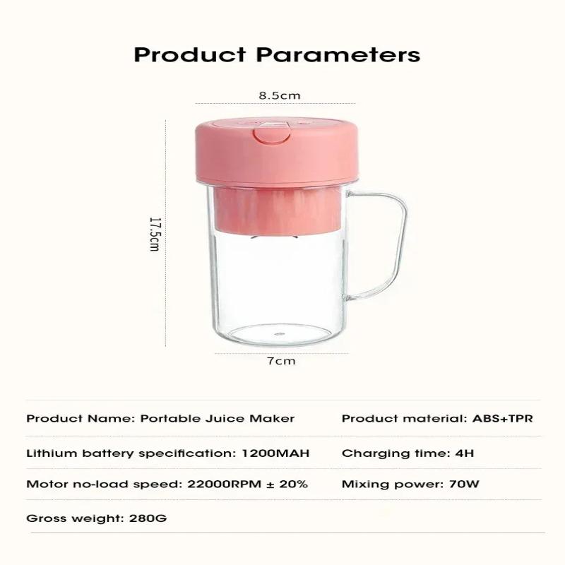 Portable USB Rechargeable Electric Juicer 420ml Ideal for Travel Smoothie Cups with Straw Feature