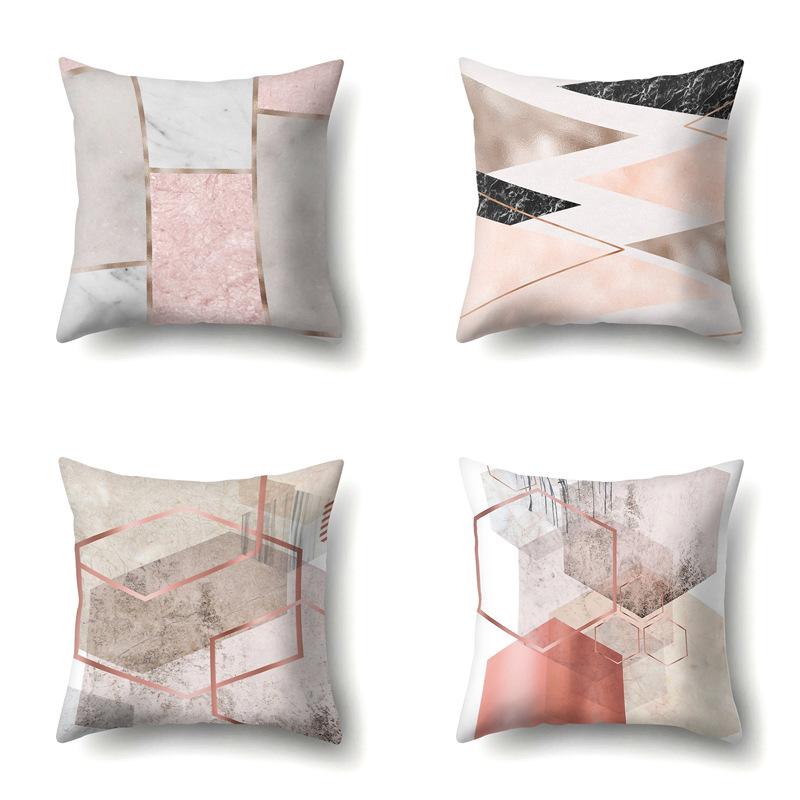 Polyester Pillowcase Marble Nordic Ins Style Geometric Printed Peach Leather Velvet Living Room Sofa Pillowcase