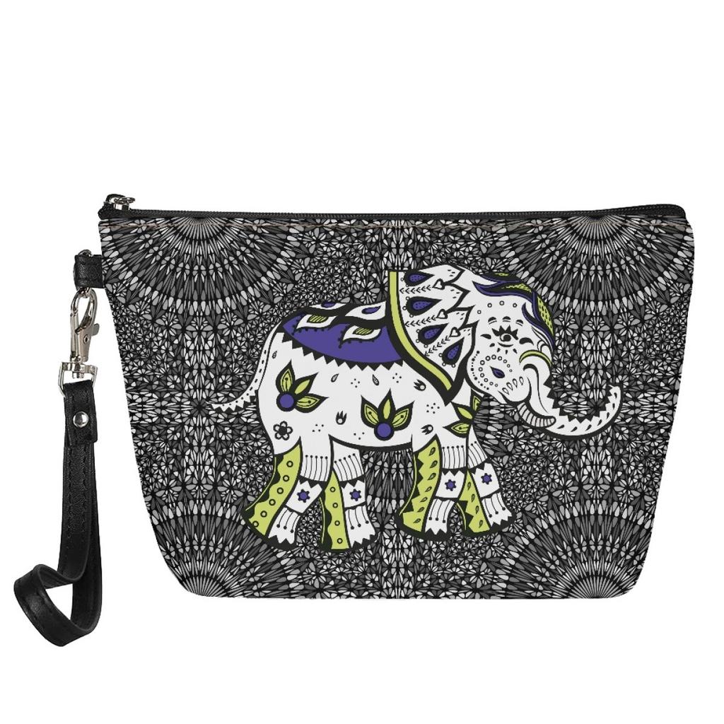 International Station Portable Hand Carry Cosmetic Bag Pattern Starting Pu Retro Elephant Two-Sided Printing Daily Storage Bag