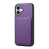 For iPhone 17 Case Card Holder Kickstand Calf Textured Leather+PC+TPU Phone Cover