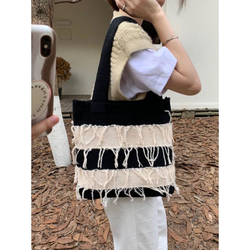 Vintage Knit Bag Braided Bag Fringe Fashion Girls Superior Sense Shoulder Bag Handbag Shopping Bag