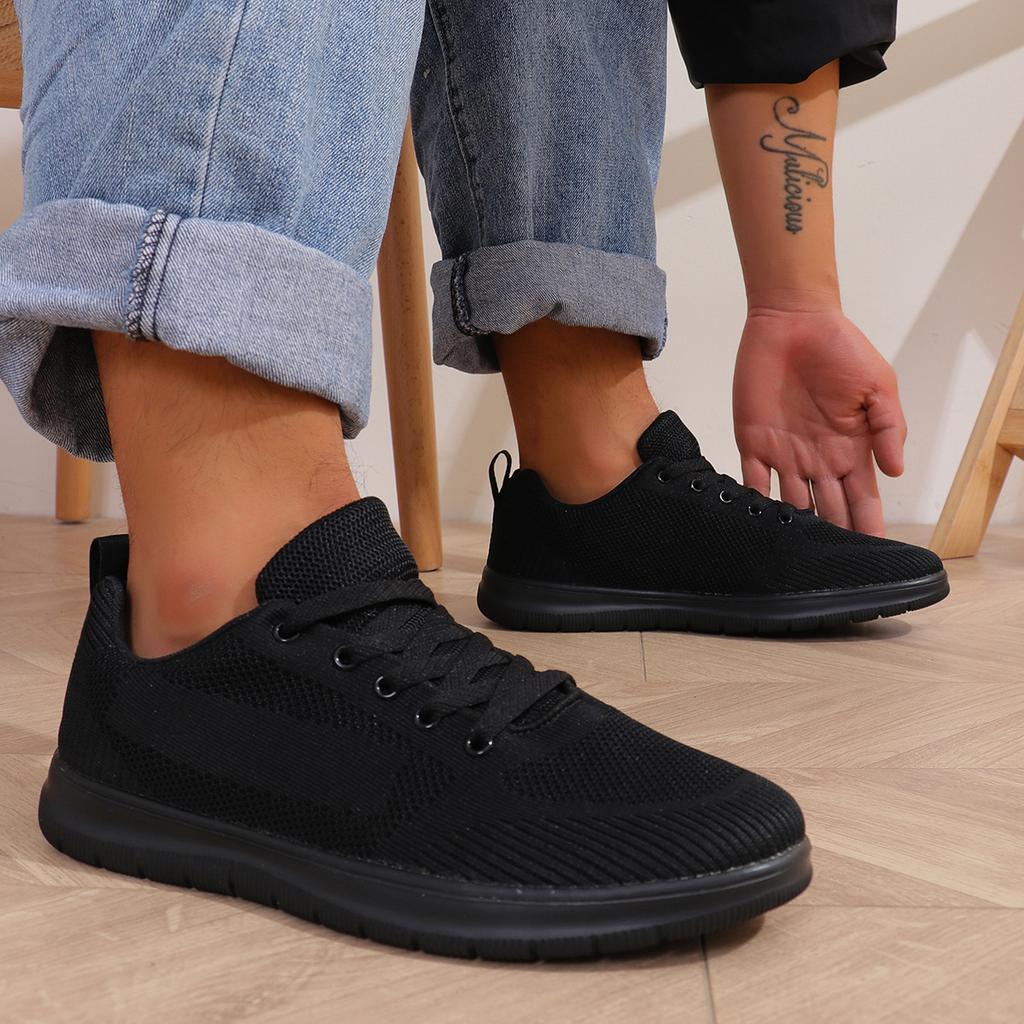 Pantofi sport casual din plasă respirabilă Față respirabilă tricotată cu fir, talpă moale ușoară, pantofi medii de tip dad, pantofi de bărbați antiderapanți
