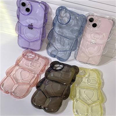Ins Japan Söt 3d Bear Transparent telefonfodral för Iphone 14 13 12 11 Pro Xs Max X Xr Cartoon Clear Animal Shockproof Soft Cover