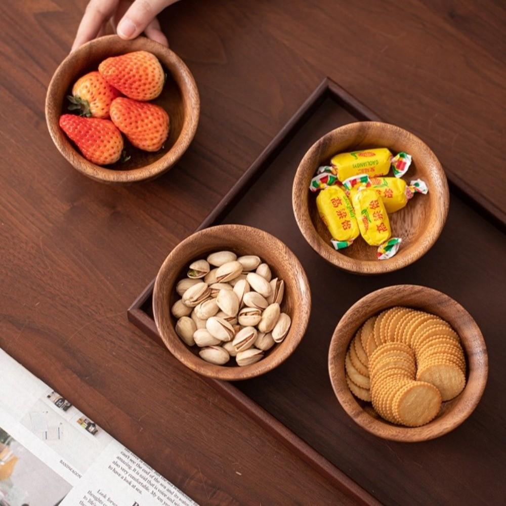 Auslaufsichere Holzschale Japanischer Stil Hoher Fuß Dessertteller Multifunktionale Obstschale Dessert