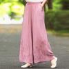 Sommar Ny Bomull Linne Broderi Dubbla Lager Raka Ben Byxor Casual Vida Ben Byxor Plus Size Dammode Lös Midja Litterär Stil Kläder