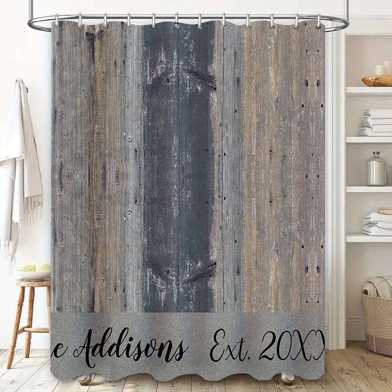 DIY custom personalized wood grain shower curtain with name decorations for bathroom home decor 20XX series