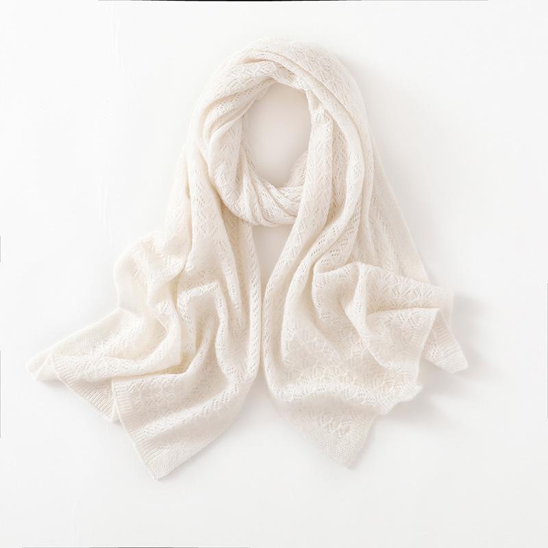 2025 Cashmere Women's Solid Color Knit Shawl: Hollowed-out Long Scarf and Neck Protector for Autumn/Winter