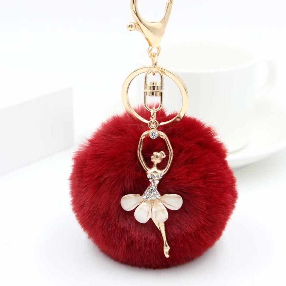Key Ring Dancing Women Women Trinket Little Angel Car keychain Ballet Angel Girl keychain Fur Ball Keyring Fake Fur Key Chain