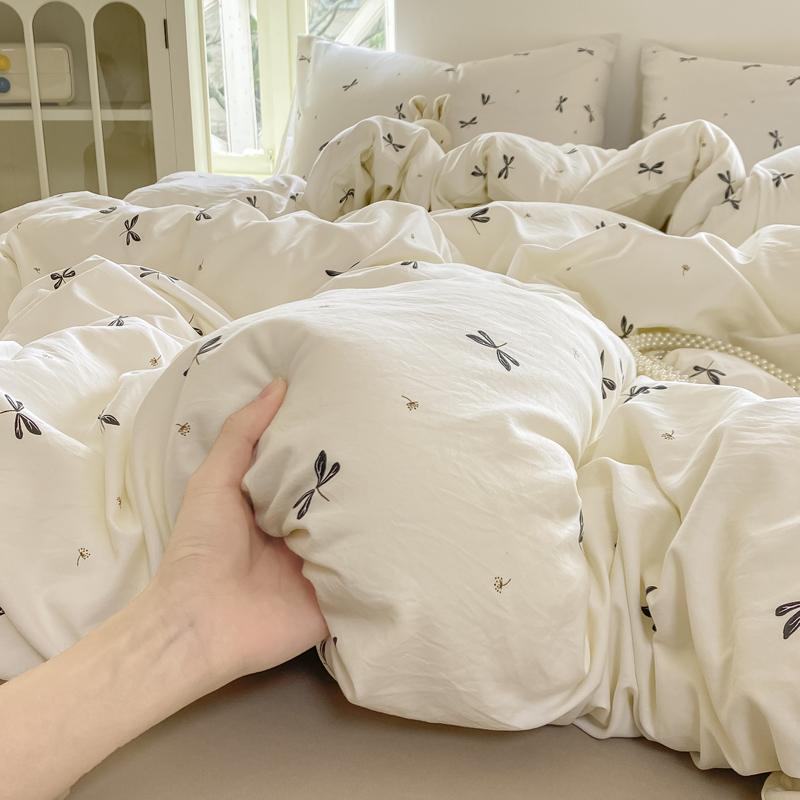 Washed Cotton Duvet Cover Set Single/Queen/King Size Bed Set Flower Printed Plumones De Cama Duvet Cover with Pillowcase Bedding