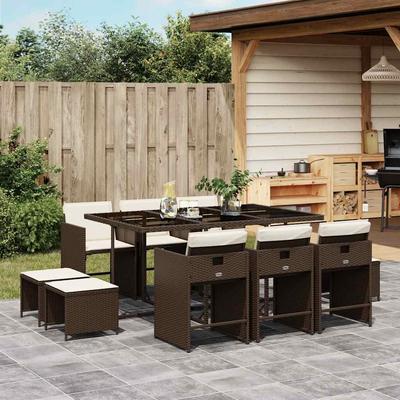 Vidaxl 11-Cz. Garden Furniture Set, Cushions, Brown, PE Rattan