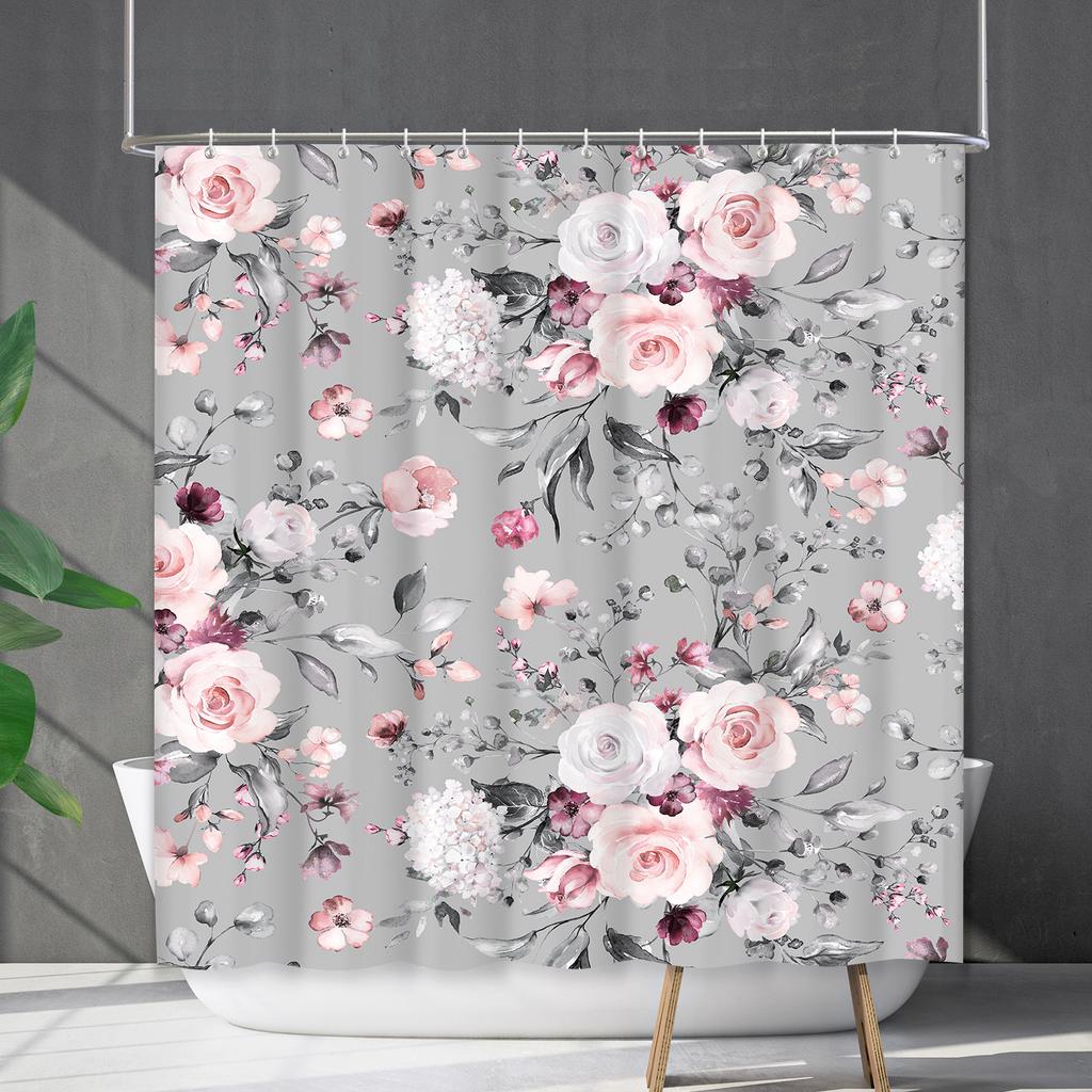 Shower Curtain Waterproof And Mildew-Proof 3D Digital Printing Plant Flower Plant Shower Curtain Bathroom Partition