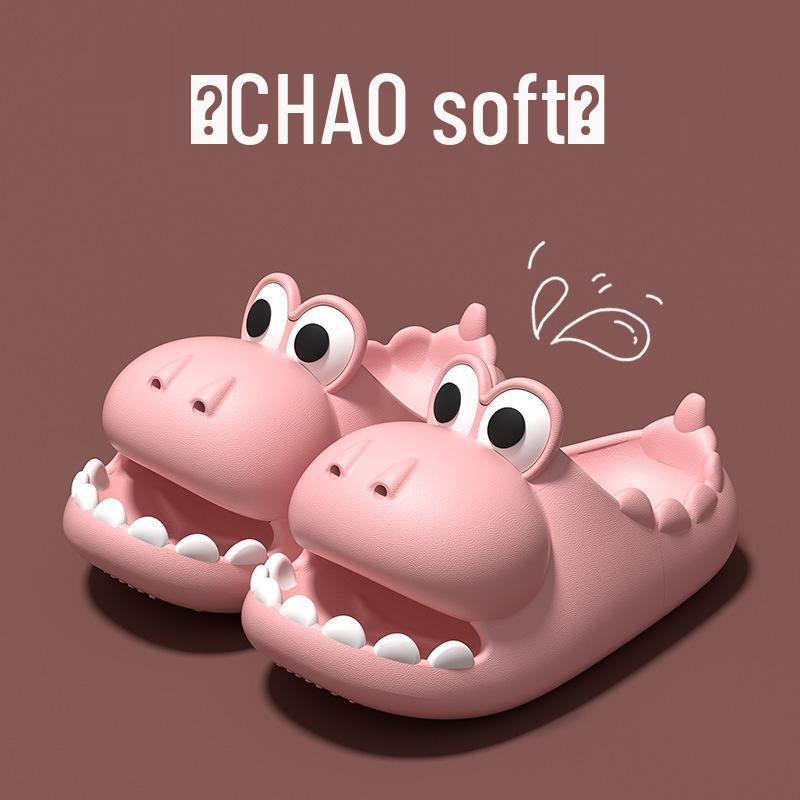 Милые летние женские сандалии с динозаврами - Нескользящие, Мультяшный дизайн, Идеально подходят для использования на улице и в помещении 19 cm розовый