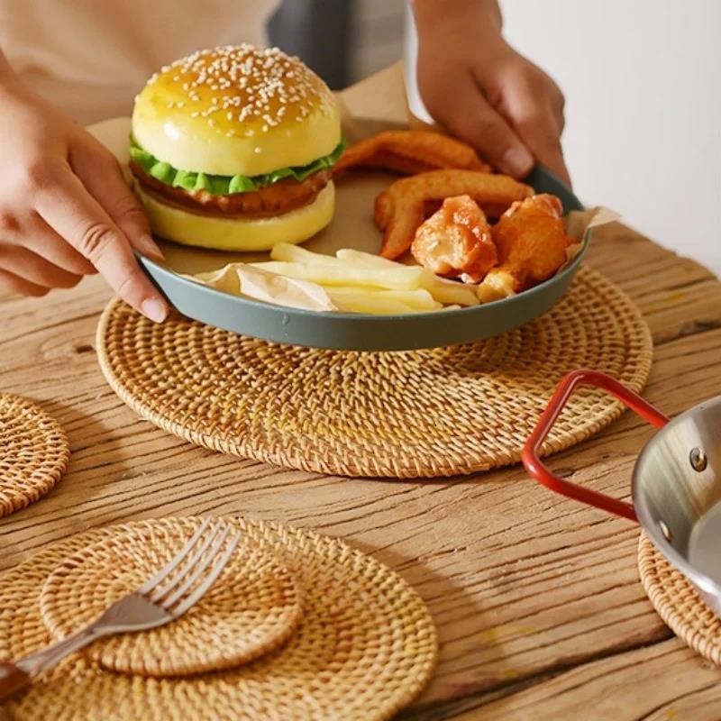 8-10cm Rattan Cup Mat 6Pcs Drink Coasters Set for Kungfu Tea Accessories Round Tableware Placemat Dish Mat Rattan Weave Cup Mat Cup Holders 5