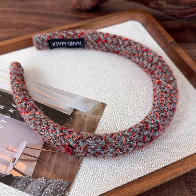 Winter Retro Red Mixed Color Woven Knitting Sponge Headbands for Women Fashion Temperament Hair Hoop Female New Year Hair Band
