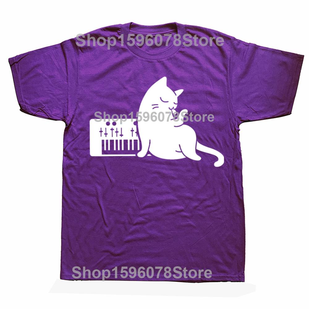 Funny Synthesizer Cat Essential Graphic Tshirts Men Womens Fashion Casual Tshirt 100 Cotton Loose Oversized T Shirt