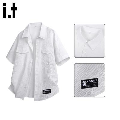 Men's Loose Fit Short Sleeve Ice Silk Seersucker Shirt