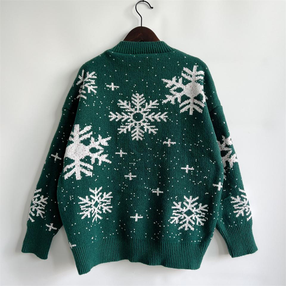 Autumn and winter new thick New Year sweater Christmas snowflake round neck long sleeved knitted pullover sweater 3600 KTB