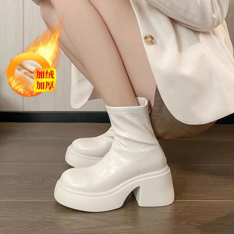 2025 autumn and winter new platform short boots student Korean version medium tube boots women's velvet ins Martin boots women's cotton boots women's
