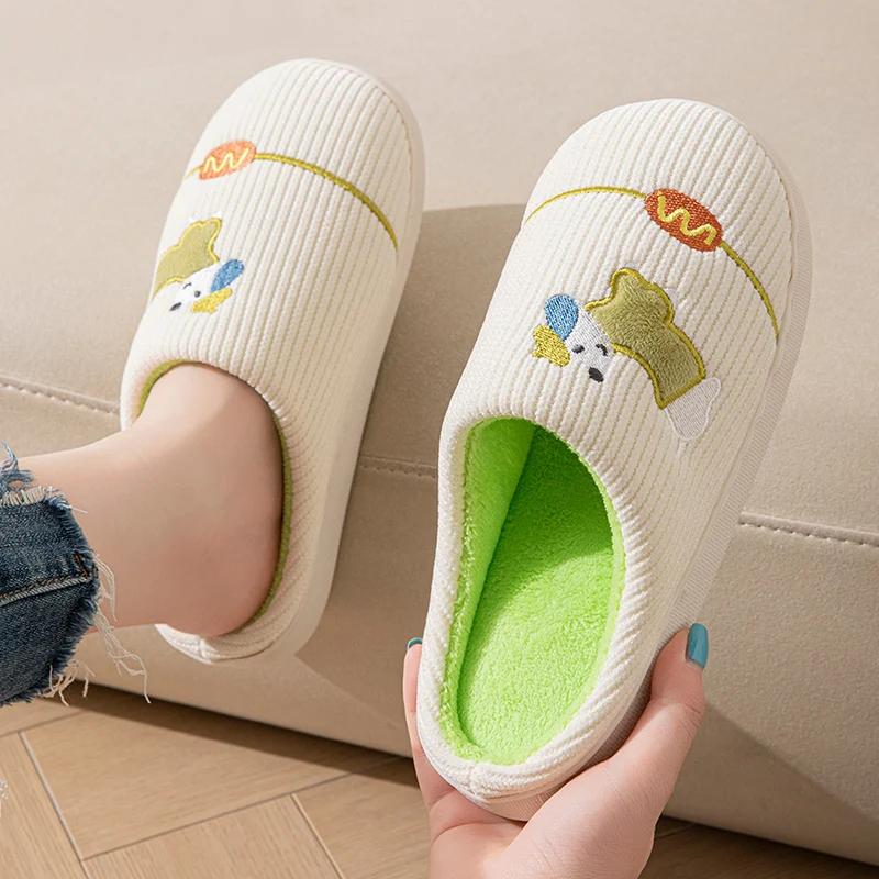 Fashion Winter Women's Slippers Home Plush Luxury Designer Woman Shoes Platform Fuzzy Fur Slides Cartoon Dog Elegant Footwear Indoor New