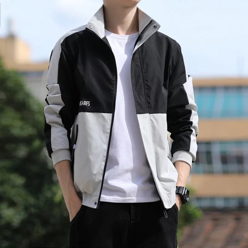 

Men s Casual Sport Jacket Spring Autumn New Style Korean Version Leisure Color Blocking Fleece-lined Thickened Trendy Outerwear 5XL