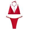 Evropský a Americký Populární Křišťálový Plavecký Úbor na Krk Dámský Sexy Perlový Tanga Plážové Bikini