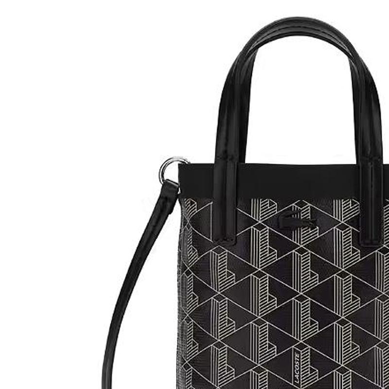 Lacoste Fashion Retro Print PVC Handheld Shoulder Crossbody Bag Small Women bags Black Beige NF4463ZEN56