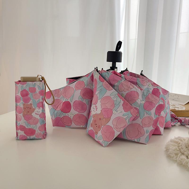 Cute Girl Sun Umbrella Mini Folding Sun Protection UV Protection Sunny and Rain Dual Purpose Sun Umbrella