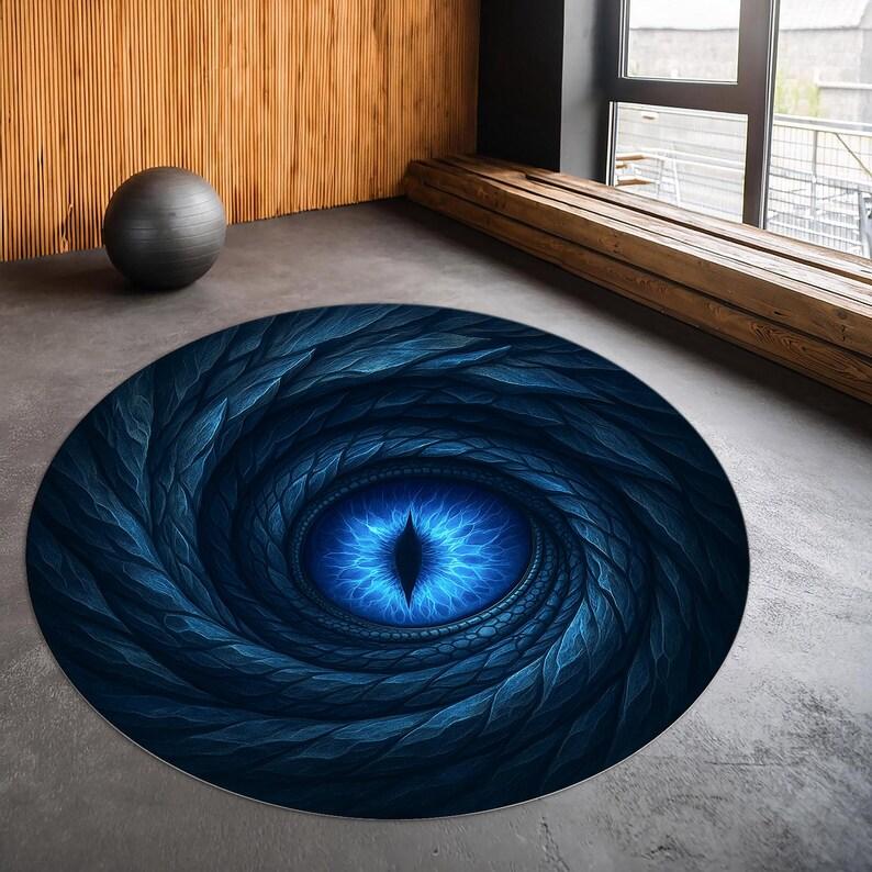 Printed Faux 3D Dragon Eye Round Rug Scary Printed Illusion Dragon Eye Design Creepy Dragon Lover Fantasy Floor Decor