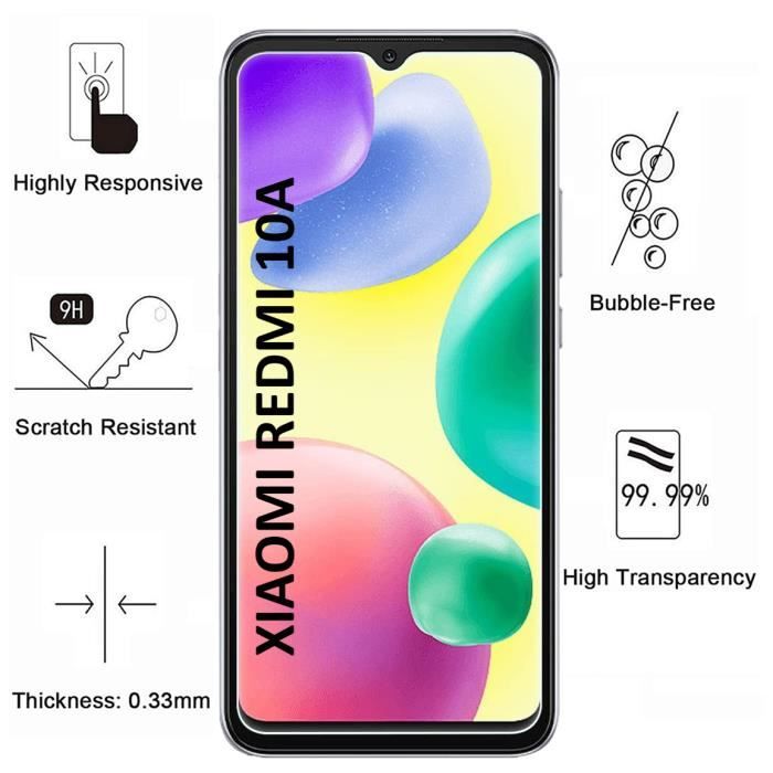 Film de protection - Phonillico - Verre Trempé - Compatible Xiaomi REDMI 10A - Pack de 2 - Résistant aux rayures
