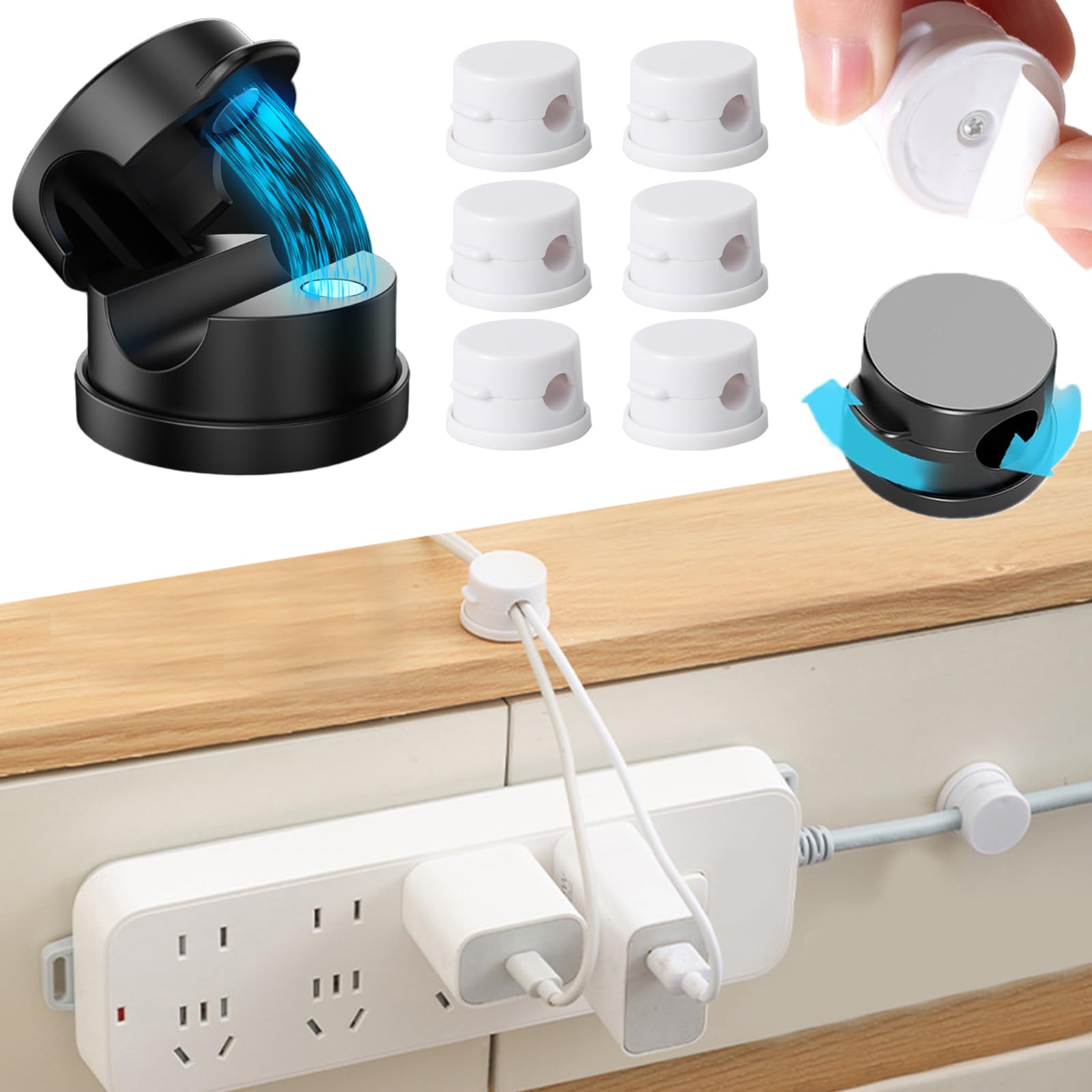 

Magnetic Rotating Cable Clips, Cable Holders, Set of 6, Cord Clips, Car Cord Clips, Strong Adhesive, USB Cable Storage, Desktop, Desk, Wall, Kitchen,