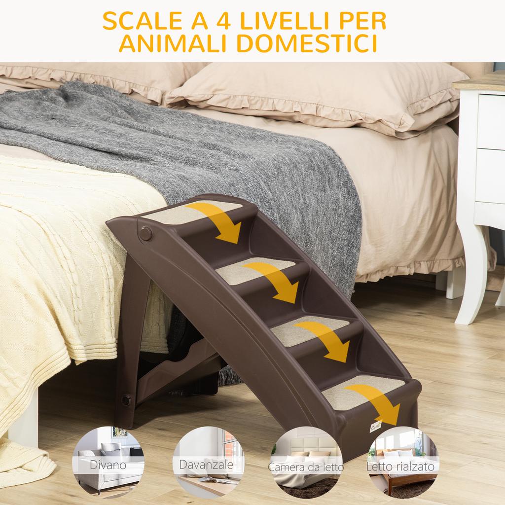 Folding Dog Ladder with 4 Non-Slip Steps In Brown PP