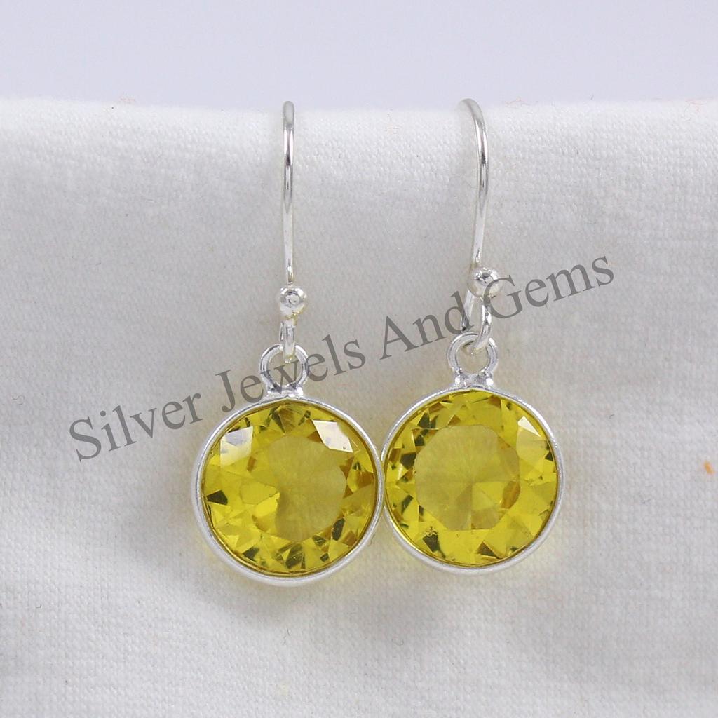 Natural Citrine Bezel Earring, 925 Sterling Silver Yellow Stone Earring, Round Earring, November Birthstone, Gift for Mother