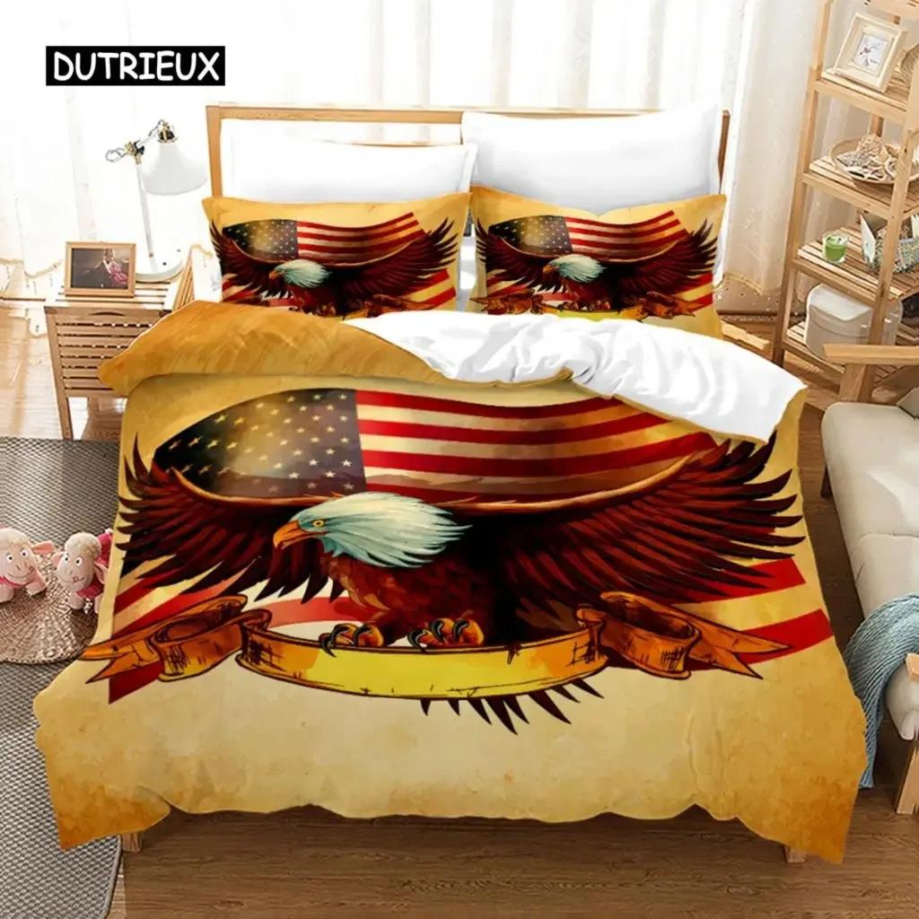 Bettbezug-Set mit amerikanischer Flagge, Mikrofaser, rot-weiß gestreift, Dekor, Bettwäsche-Set, Unabhängigkeitstag, Freiheitsthema, Bettbezug für Teenager