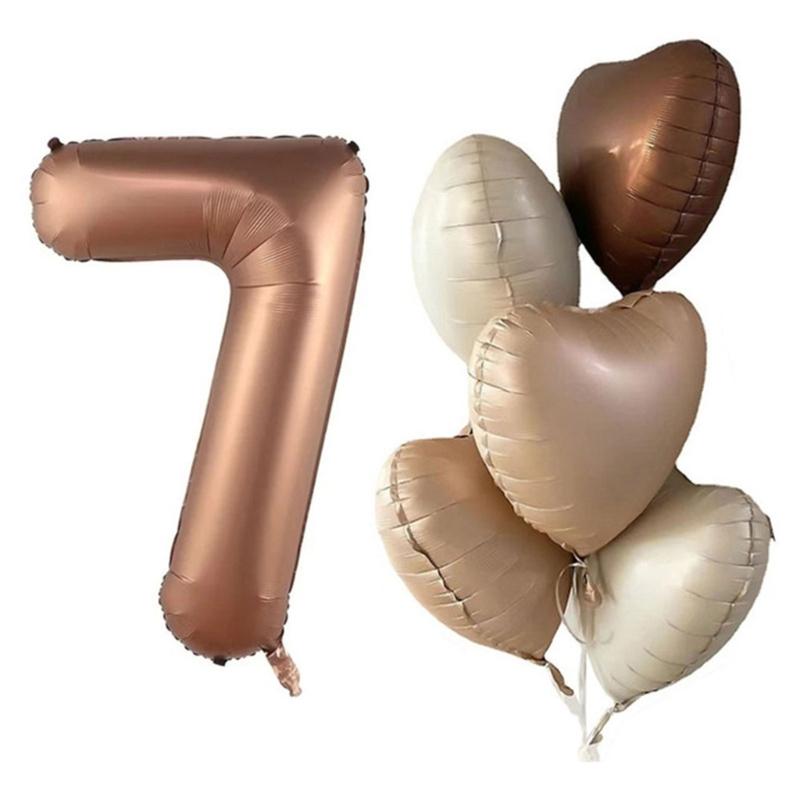 6Pcs Cream Color Number Balloon Set Beige Caramel Number 0-9 Balloon Foil Helium Ball Birthday Wedding Party Decoration