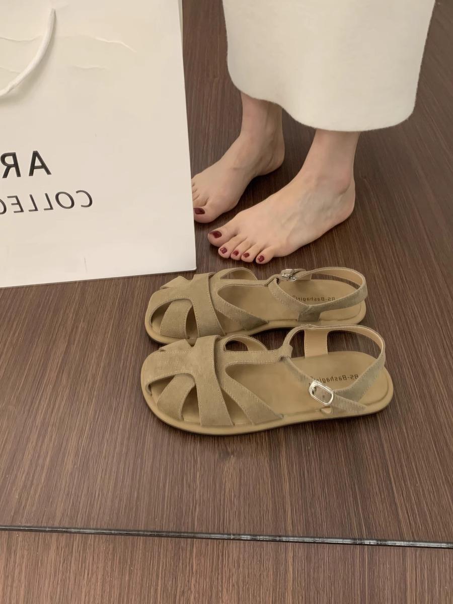 

Внутреннее увеличение роста плетеный полый мешок голова половина тапочек женская верхняя одежда 2025 лето с юбкой платформа сандалии ретро стиль 40 хаки