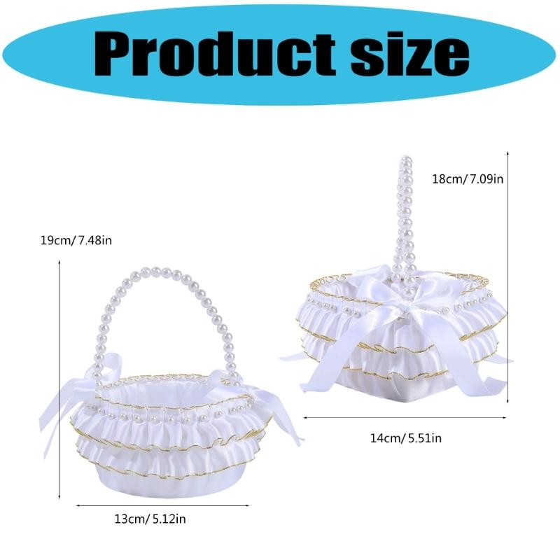 Decorative Pearls Embellished Storage Basket With Golden Edges for Wedding Reception Party Decorations