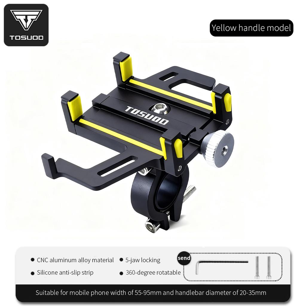 TOSUOD Bike Phone Holder Aluminum Alloy Adjustable 360 Rotation Bicycle Motorcycle Phone Mount Five Claws Mechanical Telescopic Cycling Accessories