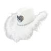 Rhinestone Love Heart Women Glitter Cowboy Hat Fur-edged Cowgirl Hats Women Funny Performance Costume Cosplay Hat for Wedding