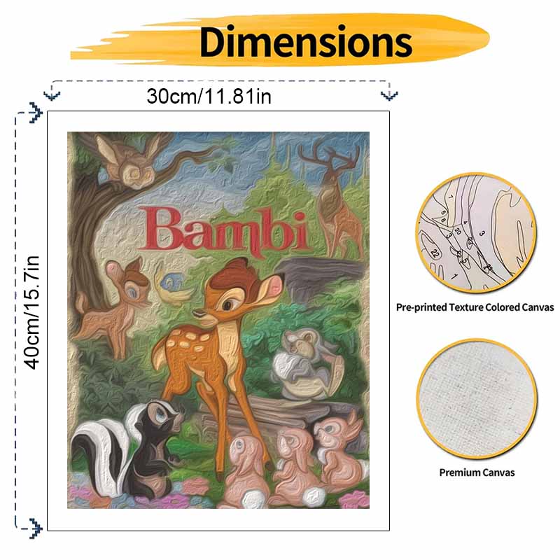 Disney Bambi Oil Paint by Numbers Painting Kit Handmade Diy Home Decor Gifts for Adult Wall Art Canvas Craft Hobby Relaxing Kit 130