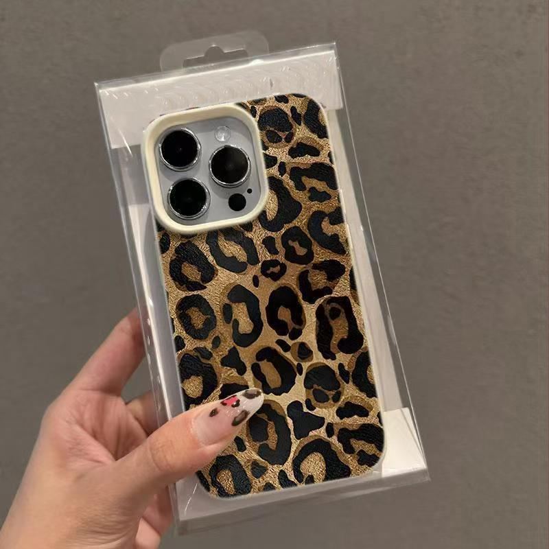 INS Brown Leopard Print Phone Case For iPhone 17 16 Pro Max 15 14 Plus 13 12 11 XR XS Max Lichee Pattern Soft Silicone TPU Cover