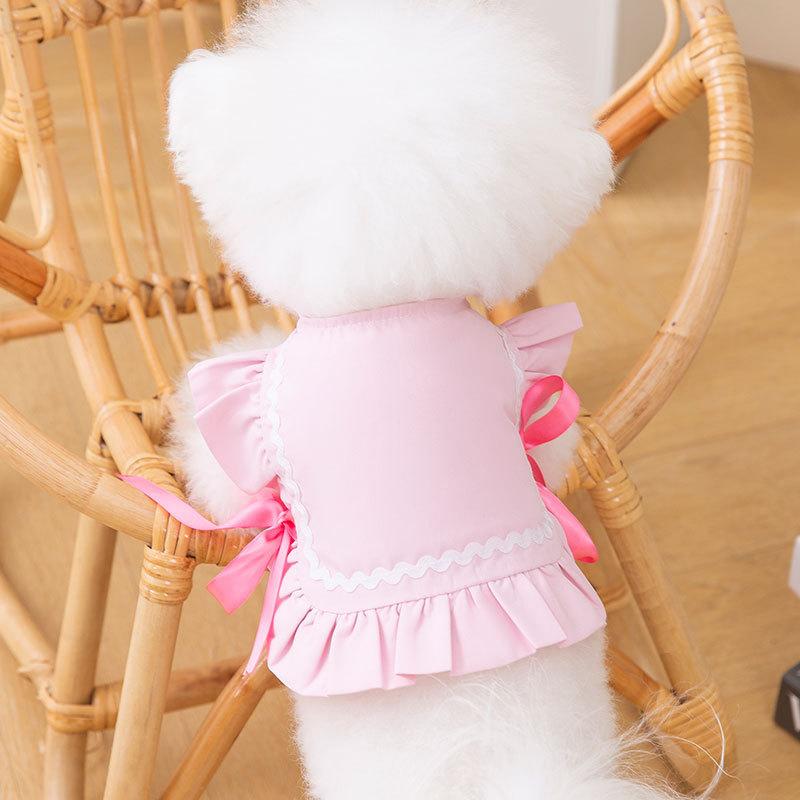 Spring and Summer Small Flying Sleeves Princess Style Bow Dog Vest Cat Breathable Thin Two-legged Pet Clothes