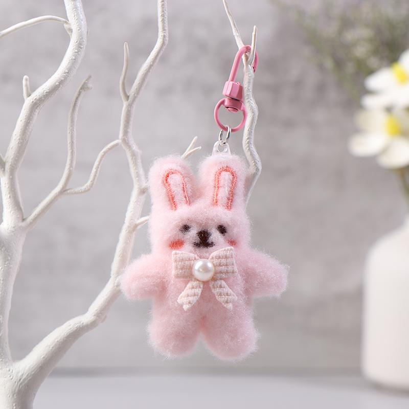Bowknot Rabbit Plush Pendant Cartoon Bunny Keychain Soft Stuffed Doll Car Key Ring Backpack Bag Decor