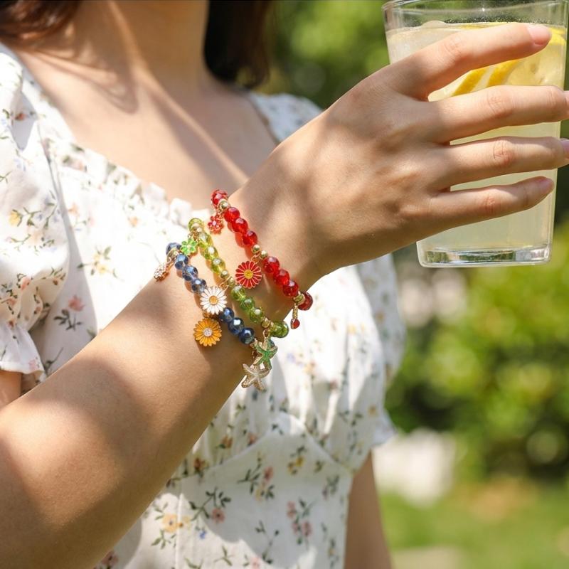 Sunflower Bead Bracelet For Women Bohemian Starfish Flower Charm Alloy Bracelet Friendship Jewelry Gifts