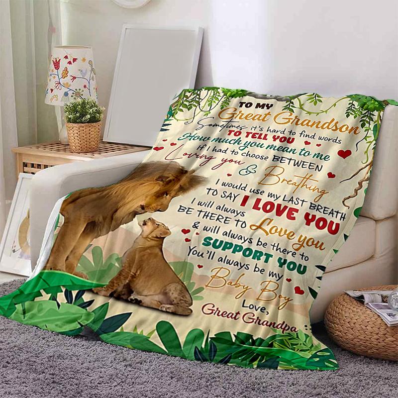 1pc Home Decor Lion Love Great Grandpa Gift Blanket Perfect for Couch, Bed, Travel .W096